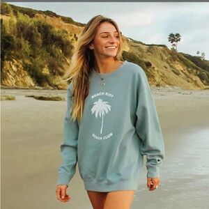 Beach Riot Teal Turquoise Palm Tree Beach Club Crewneck Sweatshirt